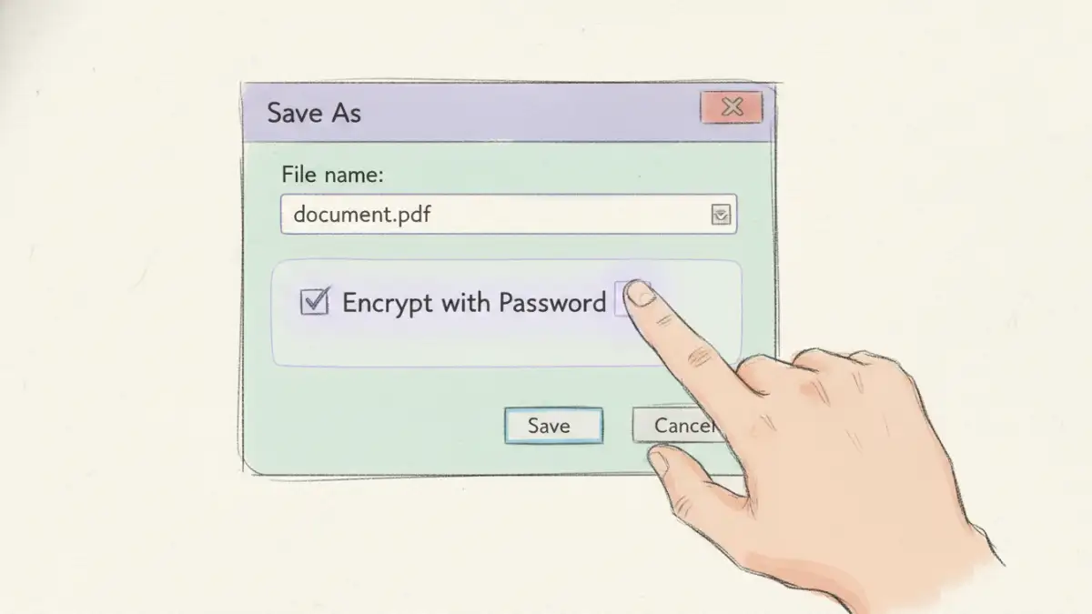 what is document encryption - A sketch showing the 'Encrypt with Password' option in a software menu.
