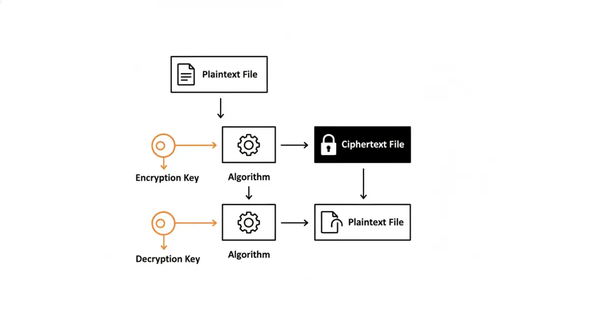 what is file encryption - An infographic explaining how encryption works, from plaintext to ciphertext.