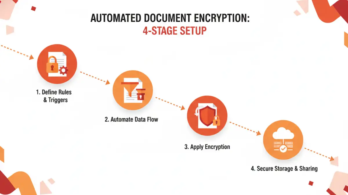 workflow automate encrypt documents - Infographic detailing steps to set up automated file encryption