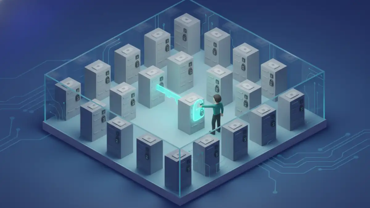 zero knowledge file encryption - An isometric drawing showing a user accessing their secure files without the provider's involvement.