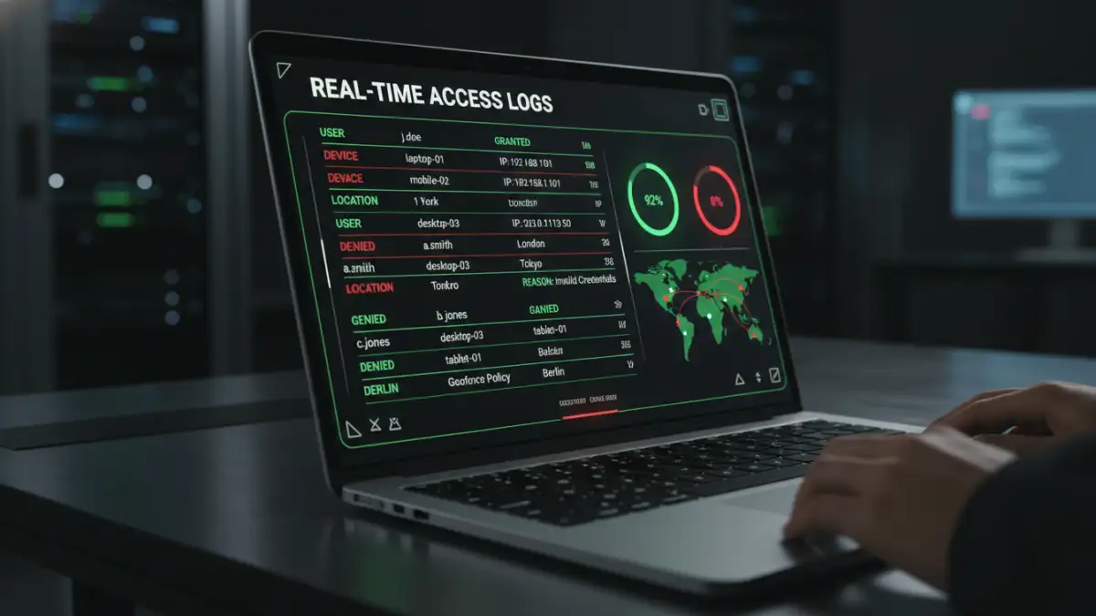 zero trust document security zero trust document security - A security dashboard showing real-time monitoring of document access as part of a Zero Trust strategy.